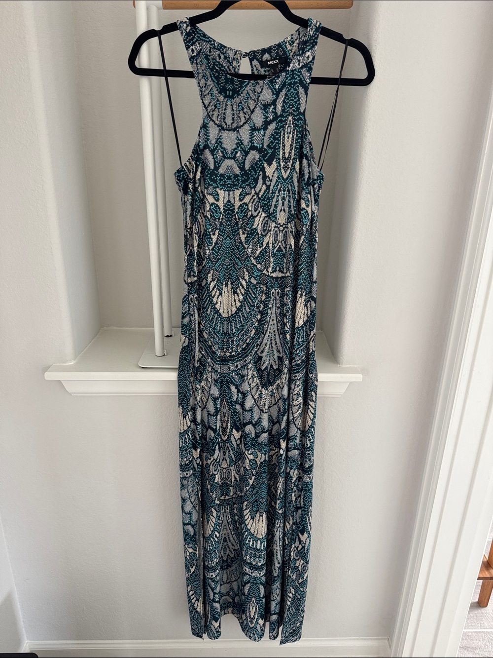 Mexx Teal and White Patterned Sleeveless Maxi Dress